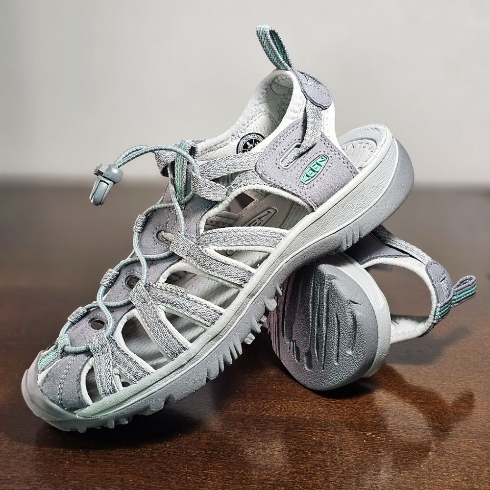 Keen Whisper Newport Hiking Sandals Waterproof Women's 8 Grey Stone Quick Lace